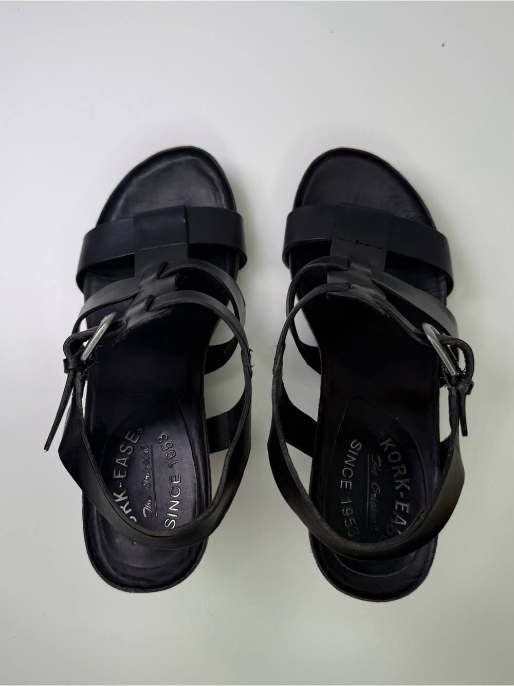 Korks By Kork-Easy Women's Platform Heeled Sandals Size 8 Black Leather Buckle - Picture 9 of 16
